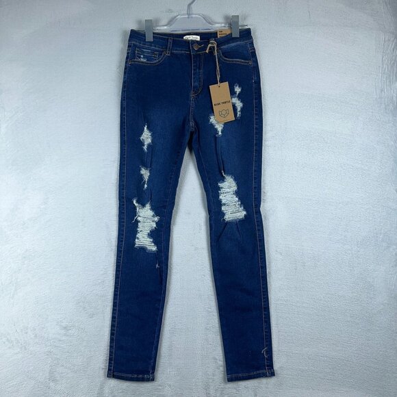 Blue Turtle Tobi Skinny Jeans Super Stretch RH2212 Distressed Womens Blue Size 5 - Picture 1 of 10